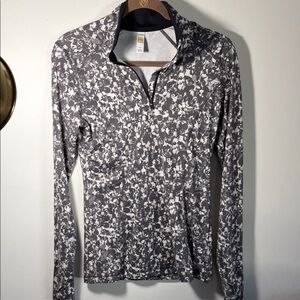 Lole Gray and White Patterned Long Sleeve 1/4 zip Performance Top - S